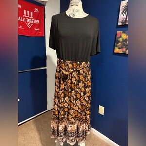 SHEIN Black and Orange Floral Midi Dress